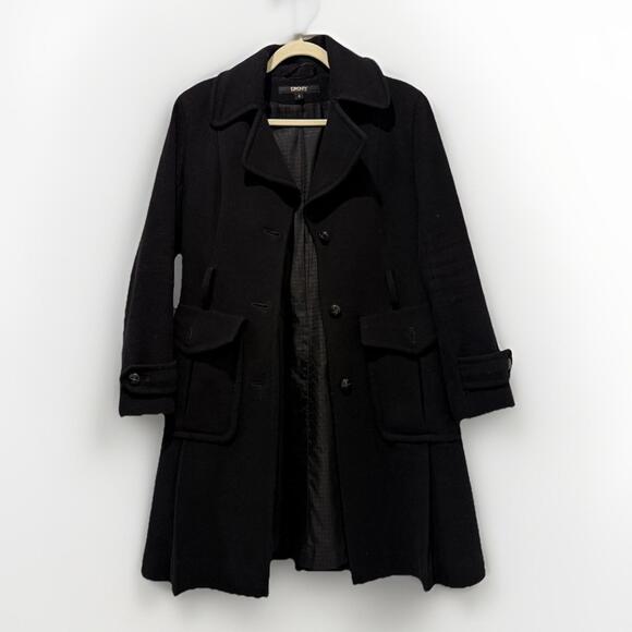 DKNY Coat Jacket Women's 6 Black Wool Cashmere Blend Long MISSING BELT - Picture 1 of 12